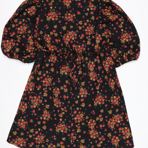 George Women’s Black Floral A-Line Short Puff Sleeve Dress Size 12