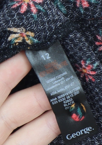 George Women’s Black Floral A-Line Short Puff Sleeve Dress Size 12
