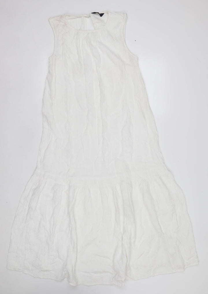 Marks and Spencer Women's Ivory Cotton Sleeveless A-Line Midi Dress Size 12