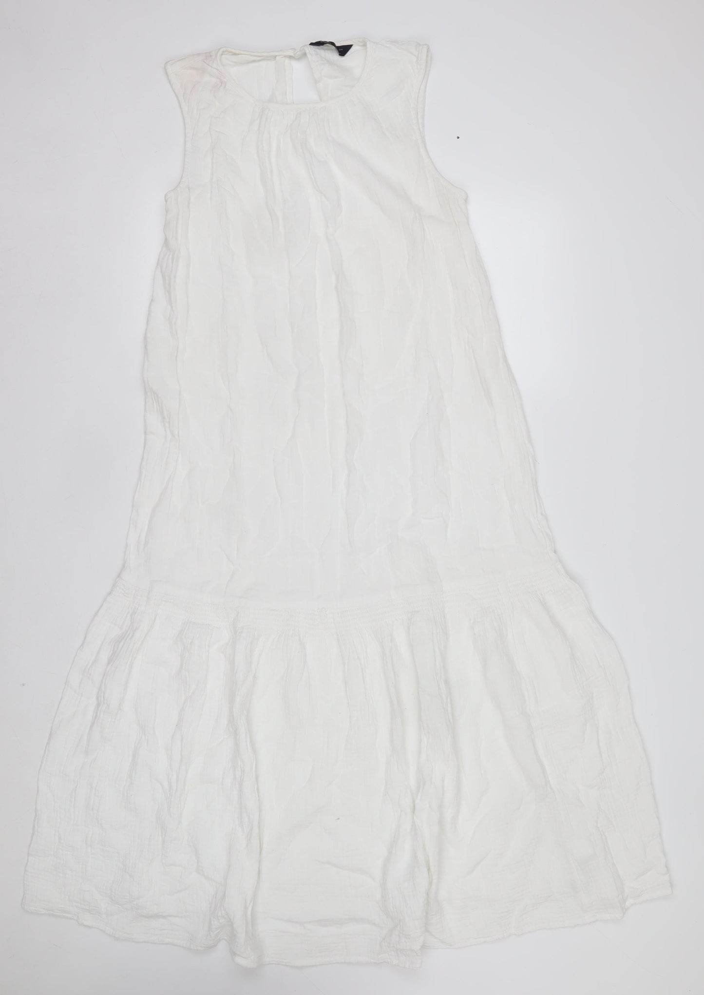 Marks and Spencer Women's Ivory Cotton Sleeveless A-Line Midi Dress Size 12