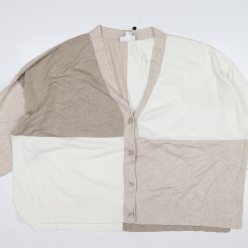 Monki Women Beige Colourblock V-Neck Button Cardigan L