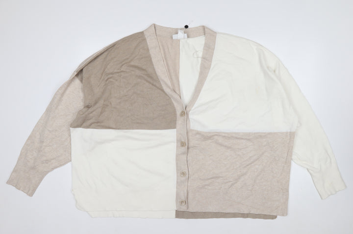 Monki Women Beige Colourblock V-Neck Button Cardigan L
