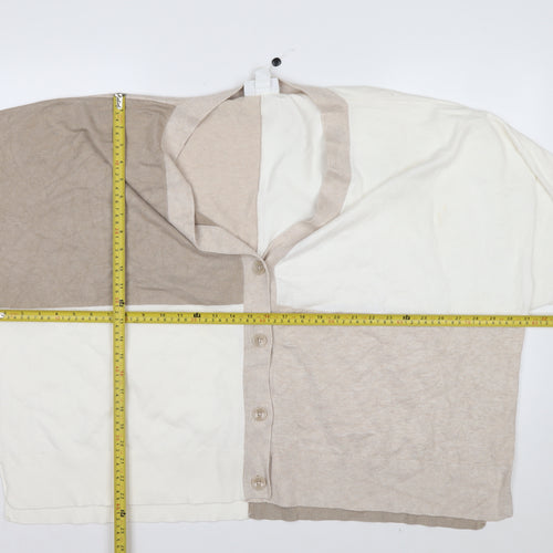 Monki Women Beige Colourblock V-Neck Button Cardigan L