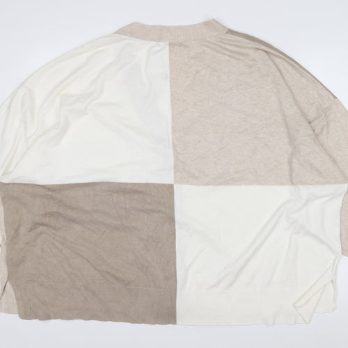 Monki Women Beige Colourblock V-Neck Button Cardigan L
