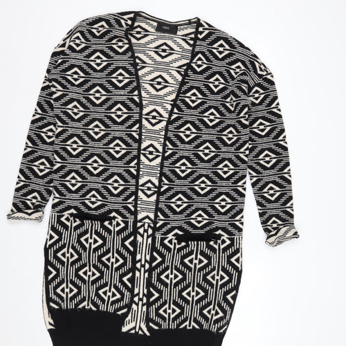 Next Womens Black White Aztec Long Sleeve Cardigan XS