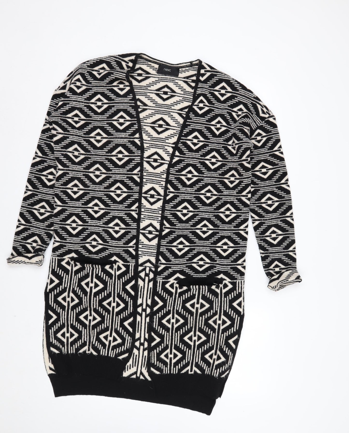 Next Womens Black White Aztec Long Sleeve Cardigan XS