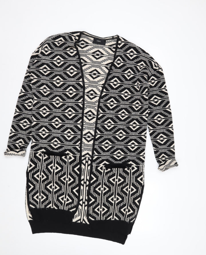 Next Womens Black White Aztec Long Sleeve Cardigan XS
