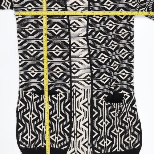 Next Womens Black White Aztec Long Sleeve Cardigan XS