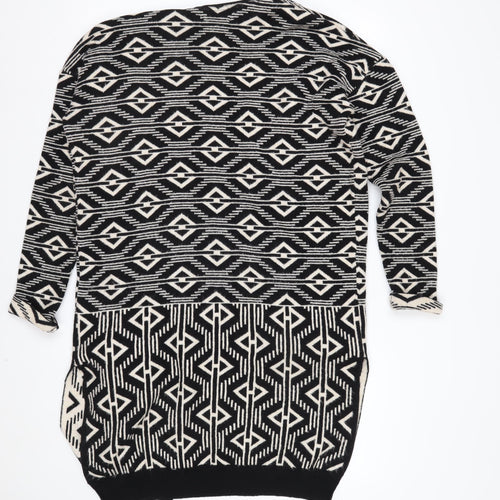 Next Womens Black White Aztec Long Sleeve Cardigan XS