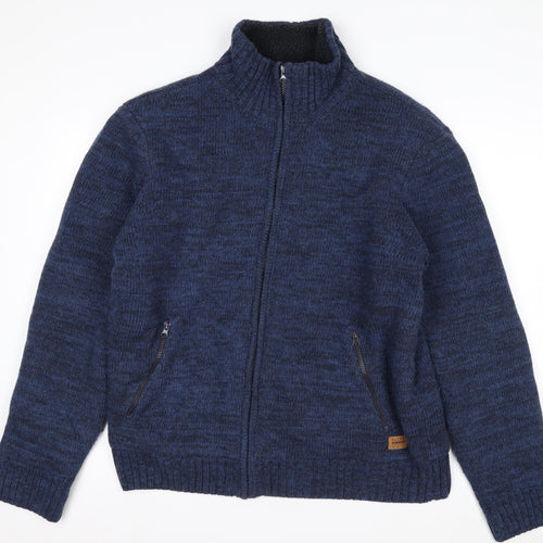 Blend Men's Blue Full Zip Heavy Knit Jumper XL