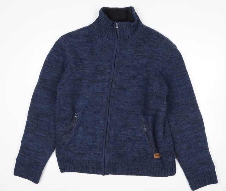 Blend Men's Blue Full Zip Heavy Knit Jumper XL