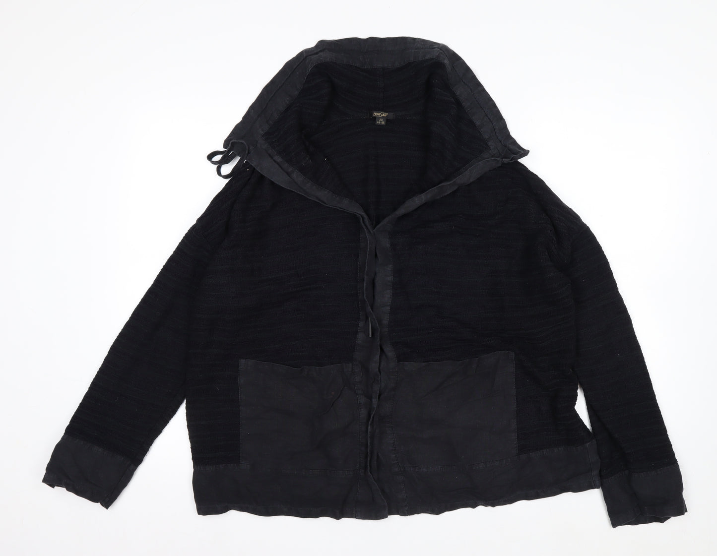 Horsan Women Black 2XL Hooded Cardigan Cotton Linen Blend