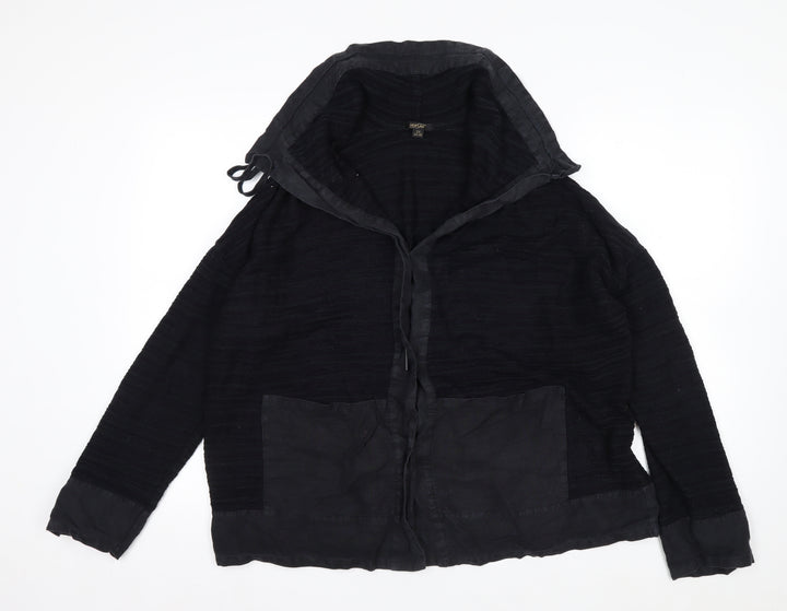 Horsan Women Black 2XL Hooded Cardigan Cotton Linen Blend