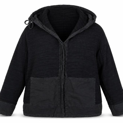Horsan Women Black 2XL Hooded Cardigan Cotton Linen Blend