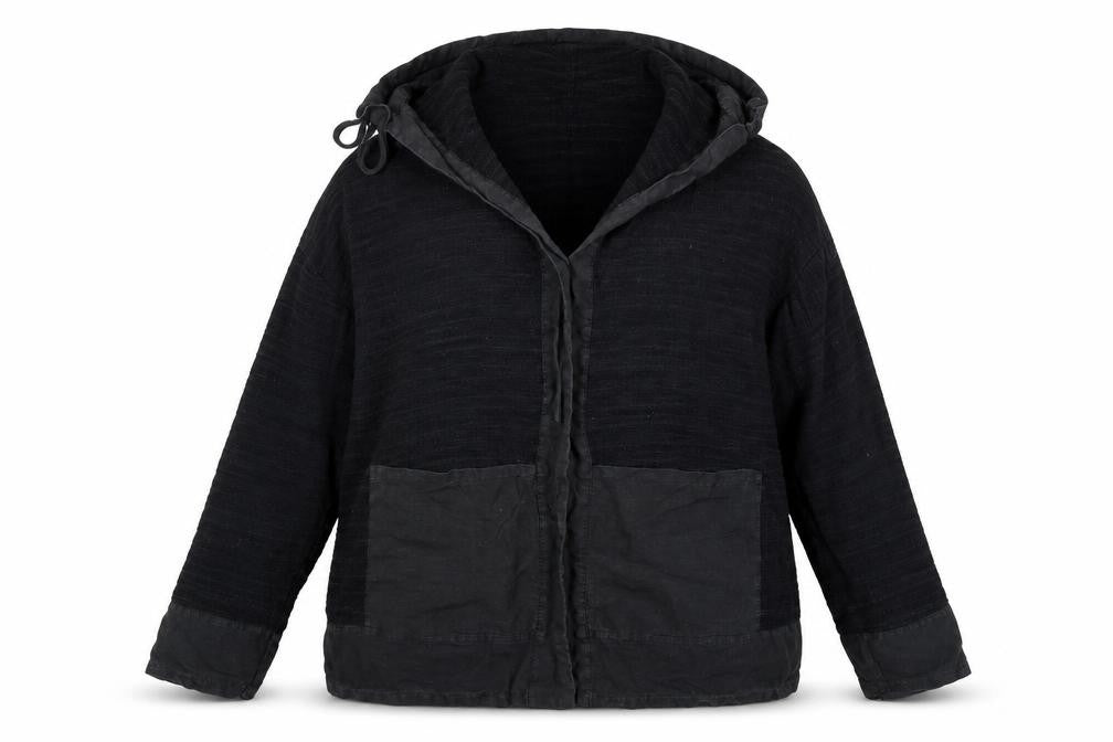 Horsan Women Black 2XL Hooded Cardigan Cotton Linen Blend