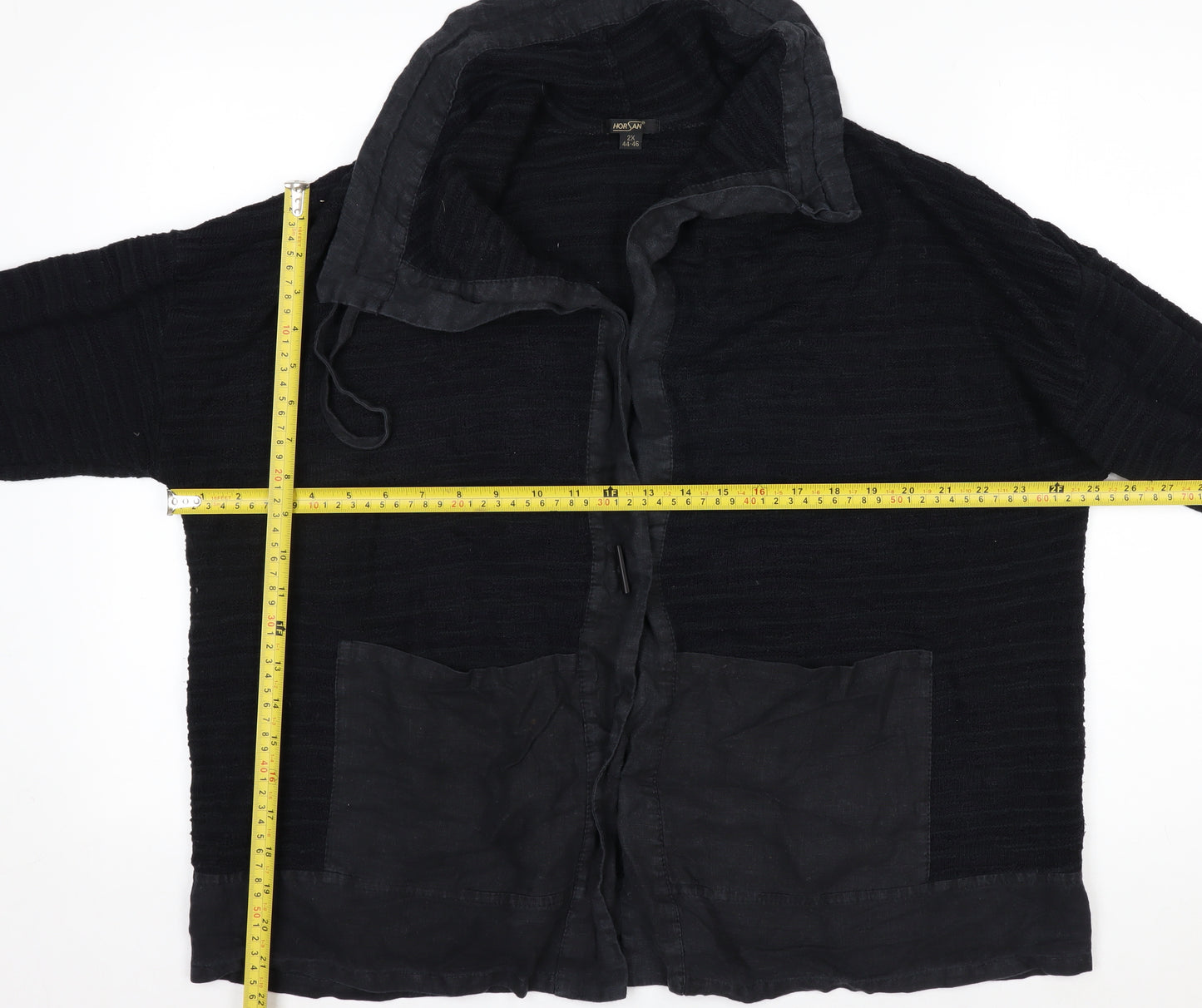 Horsan Women Black 2XL Hooded Cardigan Cotton Linen Blend