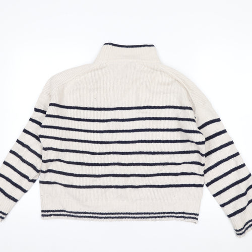 The White Company Women’s Ivory Striped Roll Neck Jumper Size 10