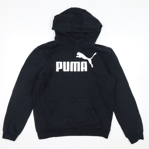 Puma Boys Black Pullover Hoodie 16 Years Cotton Blend Lined Logo Sportswear