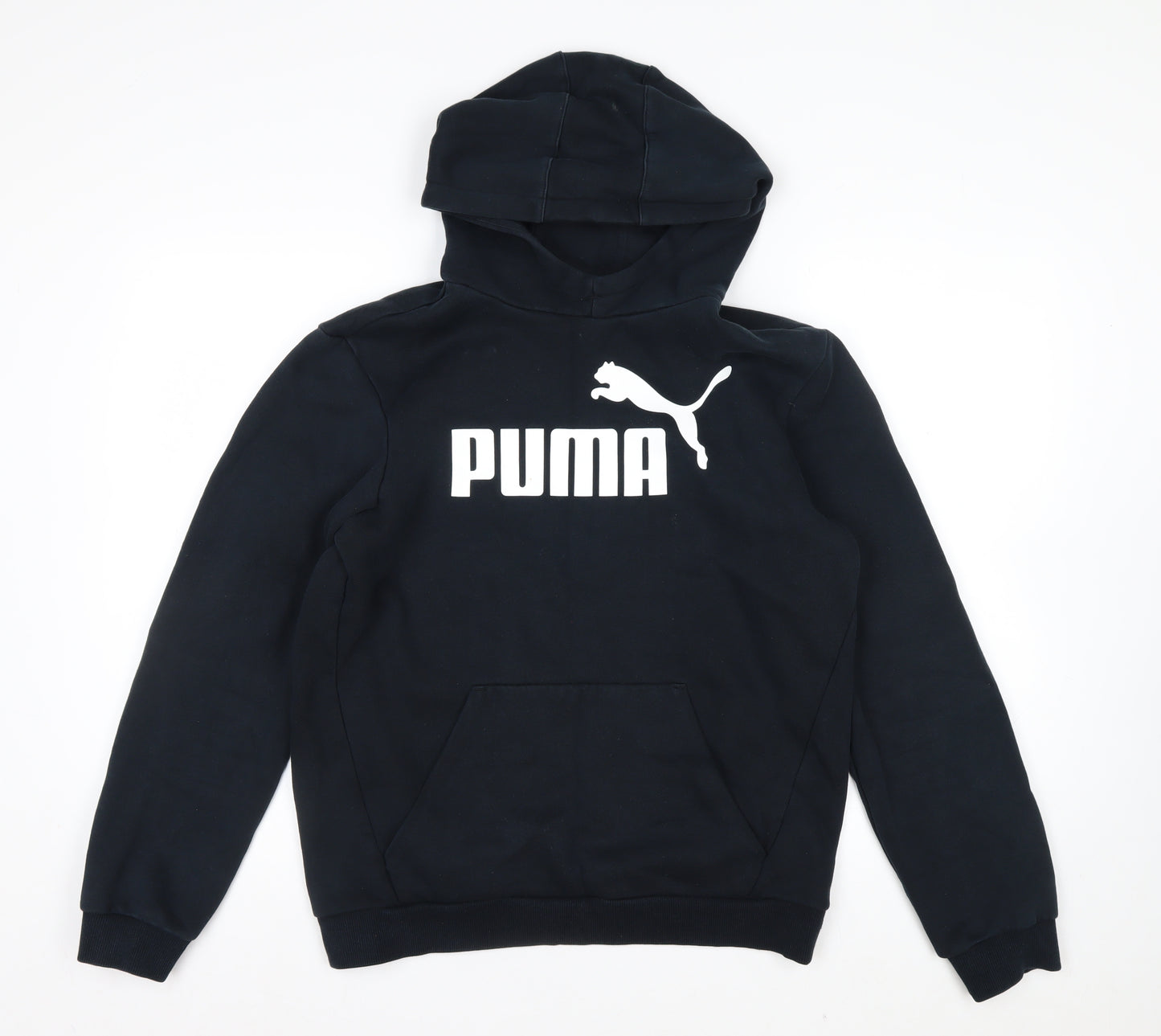 Puma Boys Black Pullover Hoodie 16 Years Cotton Blend Lined Logo Sportswear