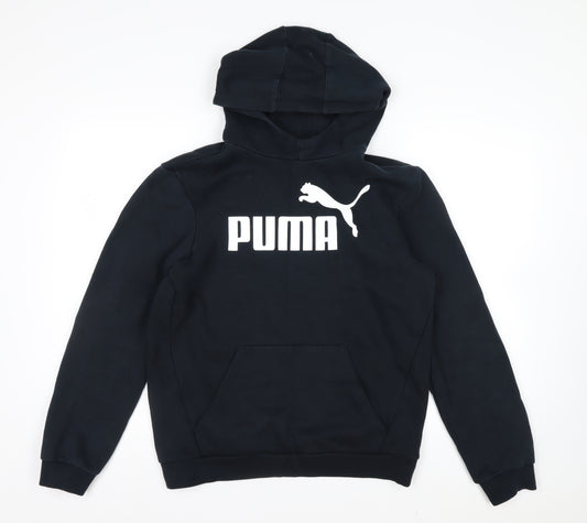 Puma Boys Black Pullover Hoodie 16 Years Cotton Blend Lined Logo Sportswear