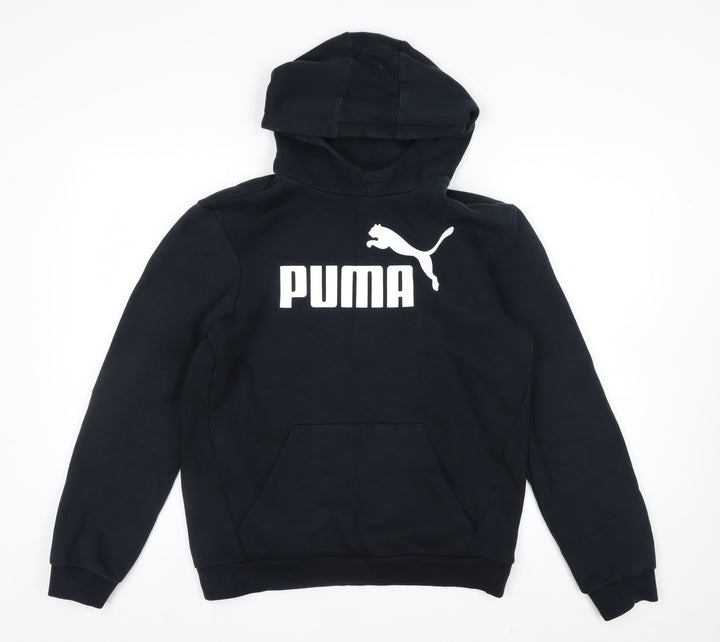 Puma Boys Black Pullover Hoodie 16 Years Cotton Blend Lined Logo Sportswear