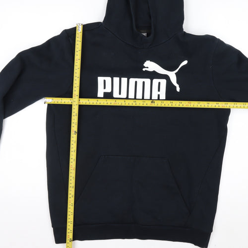 Puma Boys Black Pullover Hoodie 16 Years Cotton Blend Lined Logo Sportswear