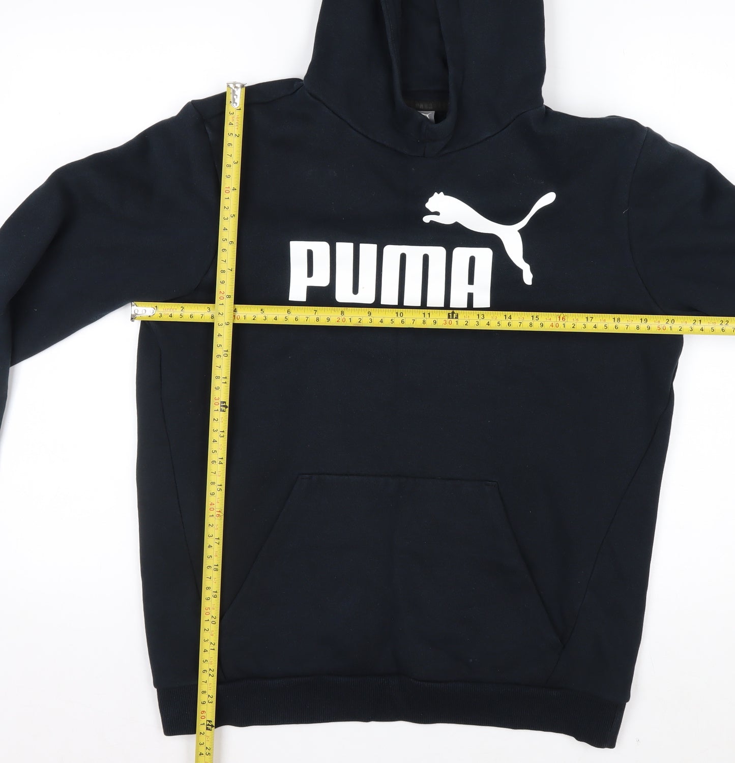 Puma Boys Black Pullover Hoodie 16 Years Cotton Blend Lined Logo Sportswear