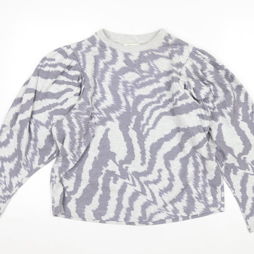 Ted Baker Women Grey Zebra Print Puff Sleeve Pullover Sweatshirt Size M