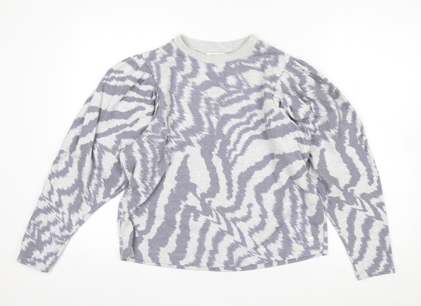 Ted Baker Women Grey Zebra Print Puff Sleeve Pullover Sweatshirt Size M