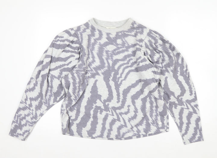 Ted Baker Women Grey Zebra Print Puff Sleeve Pullover Sweatshirt Size M