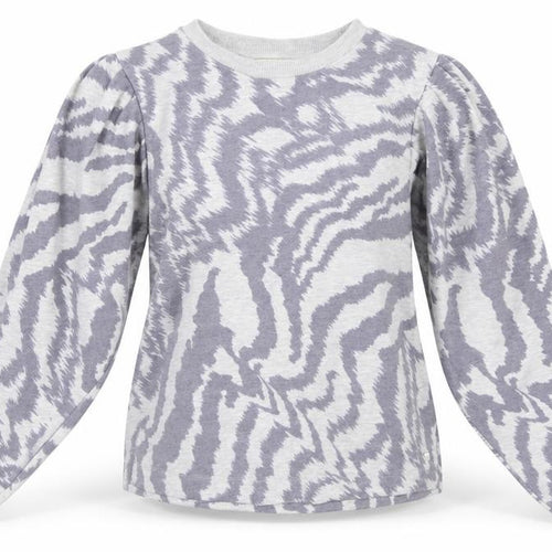 Ted Baker Women Grey Zebra Print Puff Sleeve Pullover Sweatshirt Size M