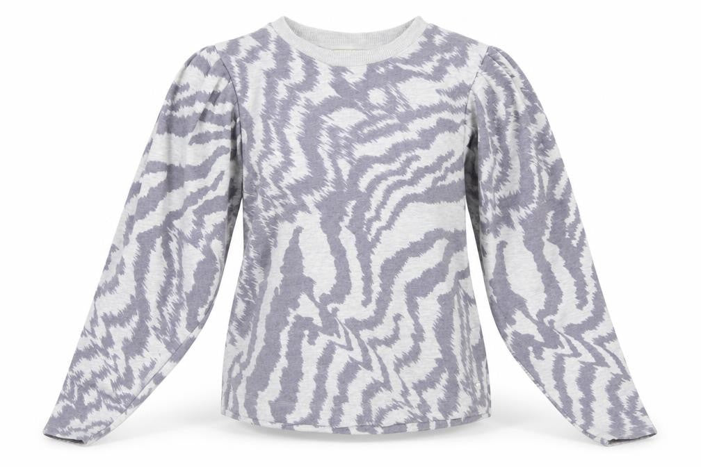 Ted Baker Women Grey Zebra Print Puff Sleeve Pullover Sweatshirt Size M