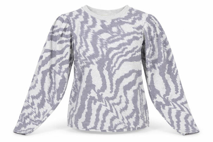 Ted Baker Women Grey Zebra Print Puff Sleeve Pullover Sweatshirt Size M