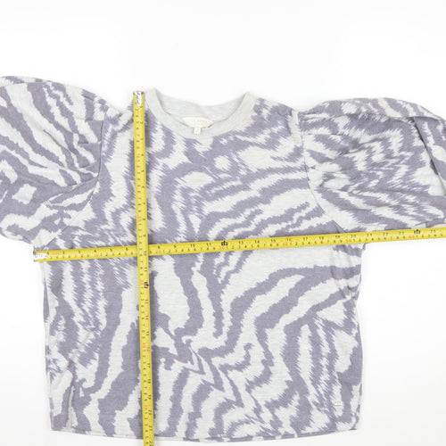Ted Baker Women Grey Zebra Print Puff Sleeve Pullover Sweatshirt Size M
