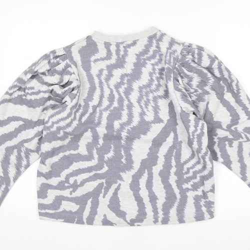 Ted Baker Women Grey Zebra Print Puff Sleeve Pullover Sweatshirt Size M
