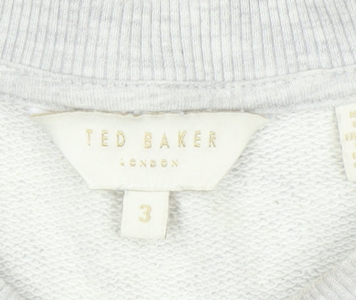 Ted Baker Women Grey Zebra Print Puff Sleeve Pullover Sweatshirt Size M