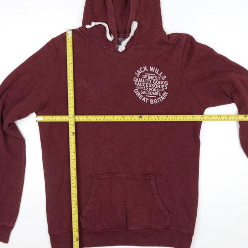 Jack Wills Men's Red Pullover Hoodie Size M Logo Hooded Sweatshirt