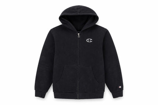 Front view of Champion boys’ black xl 13-14 years full zip hoodie cotton blend