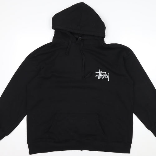 Stussy Men's Black XL Pullover Hoodie with Logo Graphic