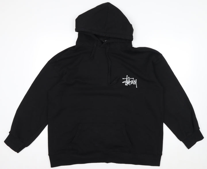 Stussy Men's Black XL Pullover Hoodie with Logo Graphic