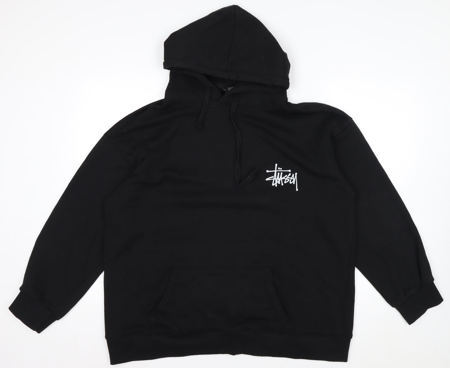 Stussy Men's Black XL Pullover Hoodie with Logo Graphic