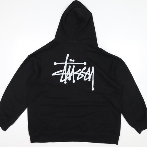 Stussy Men's Black XL Pullover Hoodie with Logo Graphic
