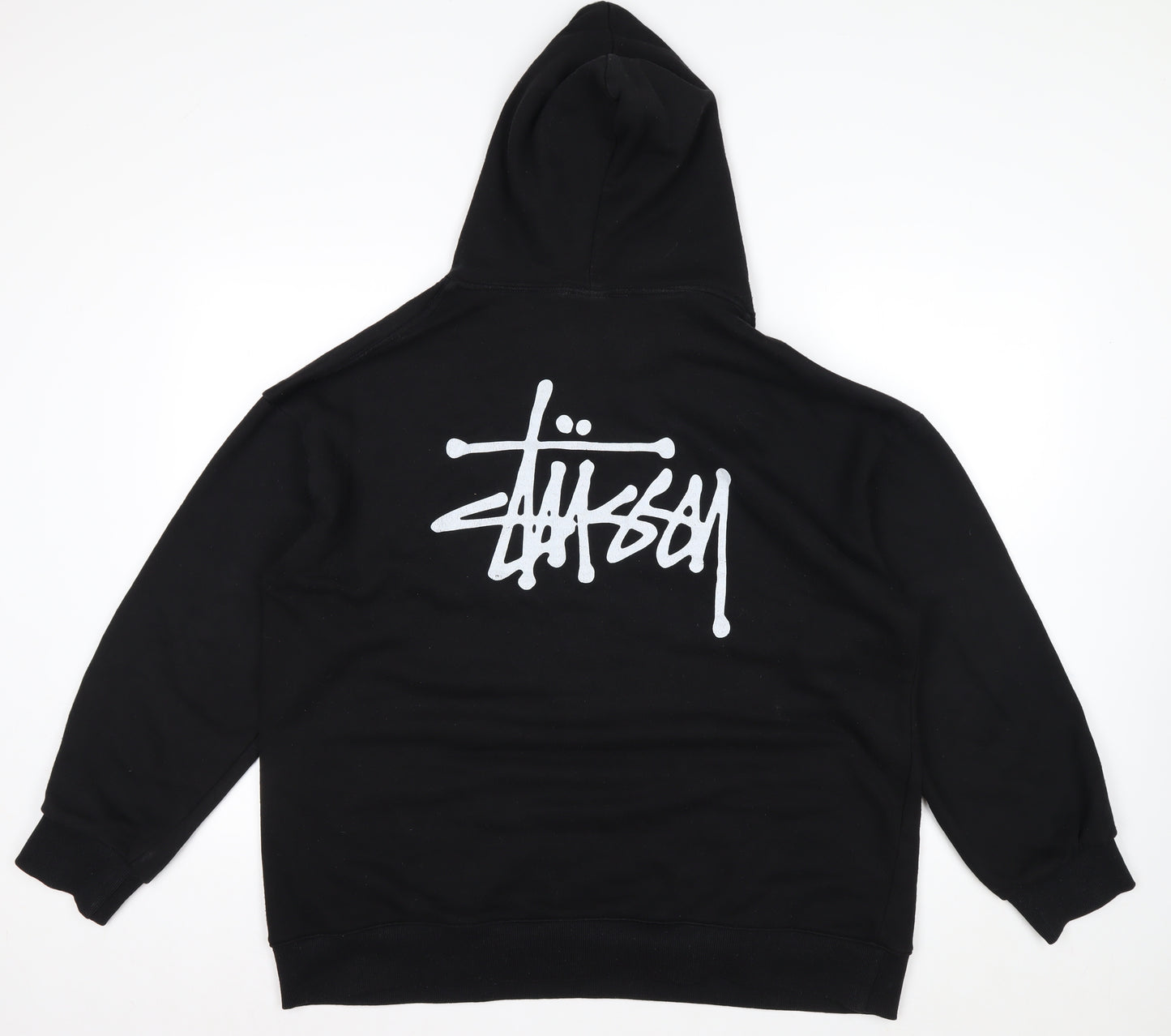 Stussy Men's Black XL Pullover Hoodie with Logo Graphic