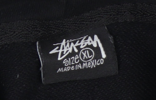 Stussy Men's Black XL Pullover Hoodie with Logo Graphic