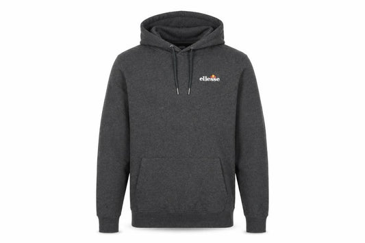 Front view of Ellesse Men's Grey Pullover Hoodie L Regular Fit Fleece Sweatshirt