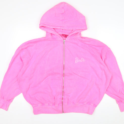 Barbie Women's Pink Full Zip Hoodie UK 6 Cotton Casual Sweatshirt