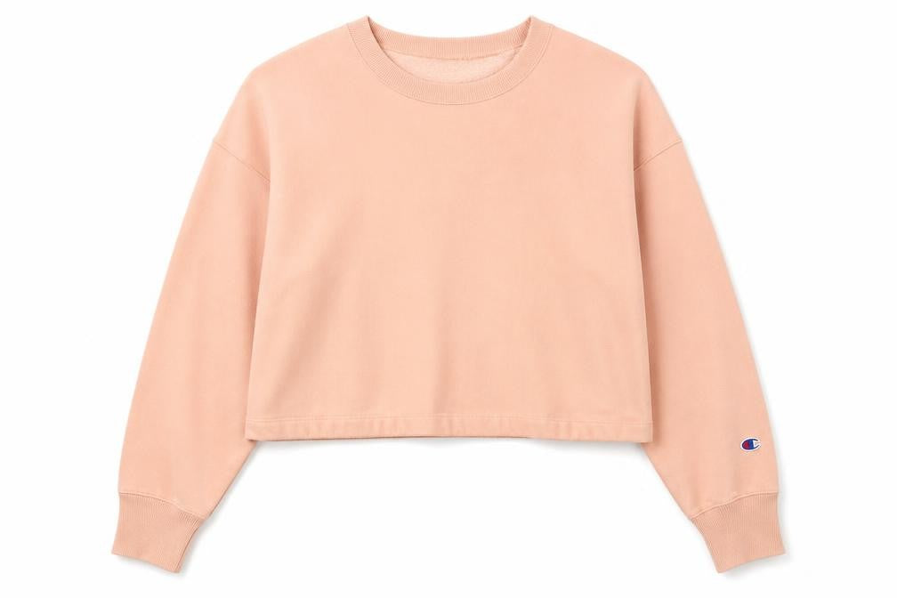 Front view of Champion Women's Pink Reverse Weave Sweatshirt Medium Crew Neck