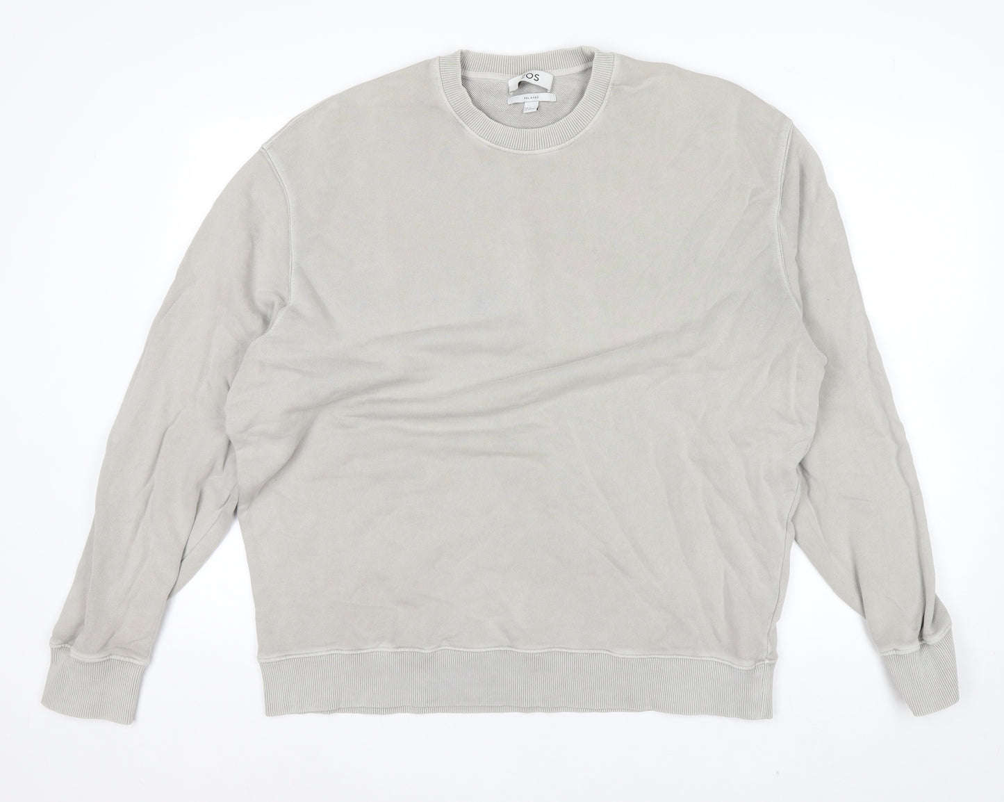 COS Men's Beige Relaxed Fit Crew Neck Cotton Sweatshirt XL