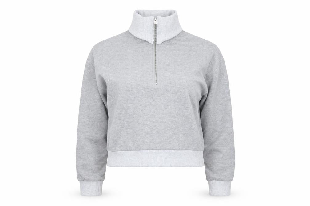 Front view of ASOS Design Women Grey XS 1/2 Zip Pullover Sweatshirt