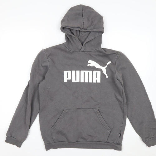 Puma Boys Grey Pullover Hoodie 15-16 Years Cotton Blend Logo Design